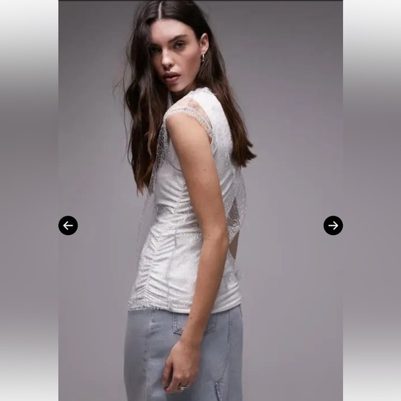 🆕 TOPSHOP Metallic Layered Mesh Sleeveless White Top - Picture 1 of 8